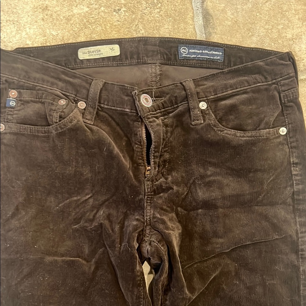 AG STEVIE SLIM STRAIGHT Brown Corduroy Pants with Classic Style